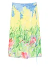Msgm Multicolor Skirt With All-over Printed Floral Motif In Fabric Woman In Yellow
