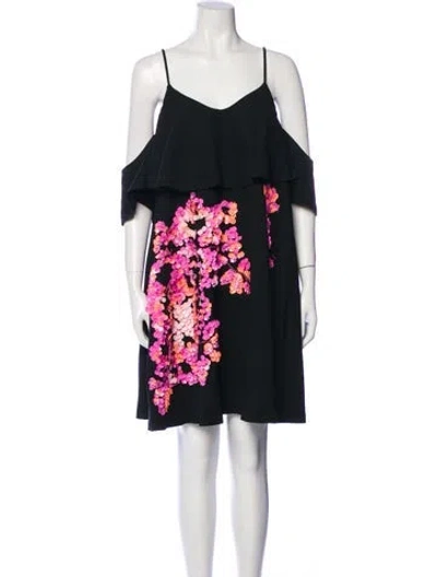 Pre-owned Msgm Floral Print Mini Dress In Black