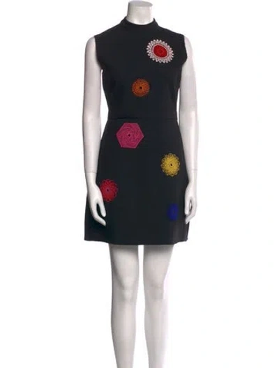 Pre-owned Msgm Floral Print Mini Dress In Black