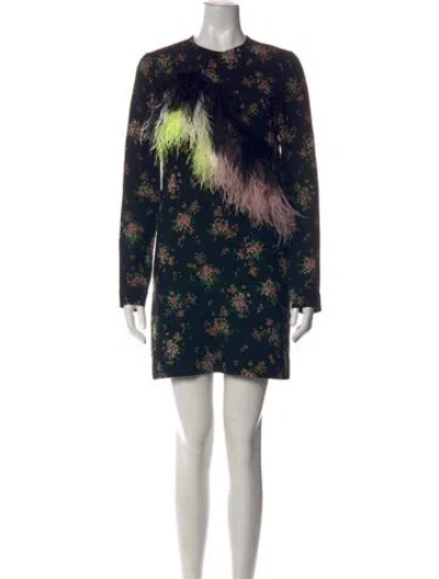 Pre-owned Msgm Floral Print Mini Dress In Black