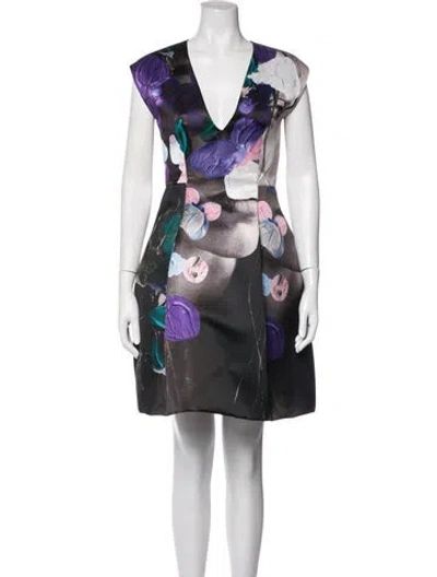 Pre-owned Msgm Floral Print Mini Dress In Black