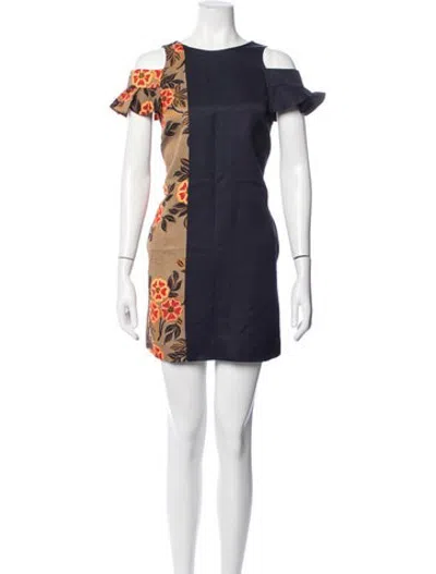 Pre-owned Msgm Floral Print Mini Dress In Blue/brown