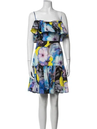Pre-owned Msgm Floral Print Mini Dress In Blue/white