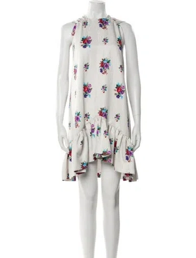 Pre-owned Msgm Floral Print Mini Dress In Gray