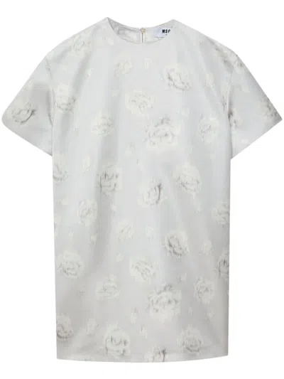 Msgm Floral-print Mini Dress In Grey