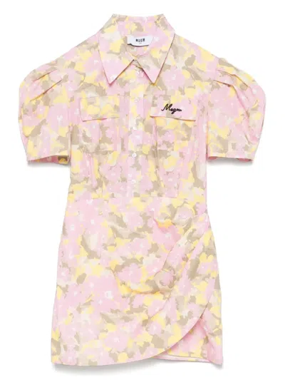 Msgm Kids' Floral-print Mini Dress In Multicolour