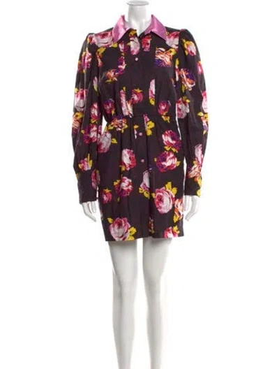 Pre-owned Msgm Floral Print Mini Dress In Purple