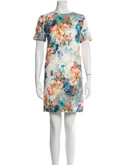 Pre-owned Msgm Floral Print Mini Dress In White