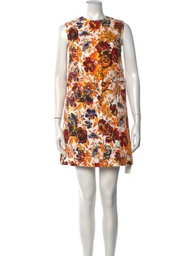 Pre-owned Msgm Floral Print Mini Dress In White