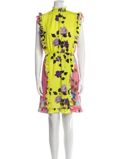 Pre-owned Msgm Floral Print Mini Dress In Yellow