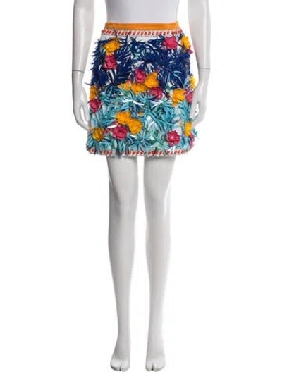 Pre-owned Msgm Floral Print Mini Skirt In White