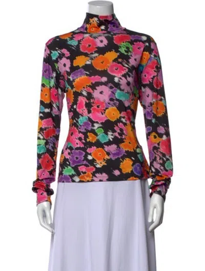 Pre-owned Msgm Floral Print Mock Neck Top In Blue