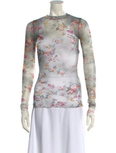 Pre-owned Msgm Floral Print Mock Neck Top In Multi