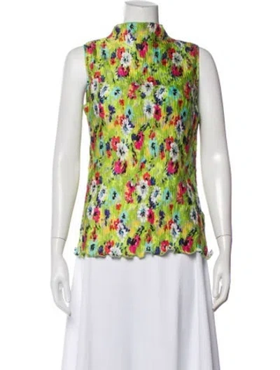 Pre-owned Msgm Floral Print Mock Neck Top W/ Tags In Green