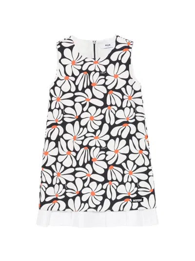 Msgm Floral-print Pleated Dress In White