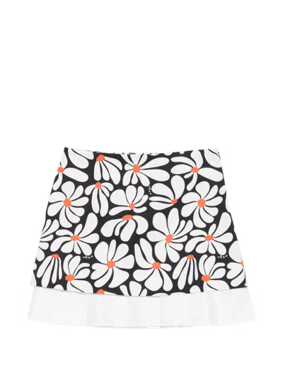 Msgm Floral-print Pleated-hem Skirt In White