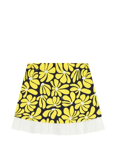 Msgm Floral-print Pleated-underlay Skirt In Yellow