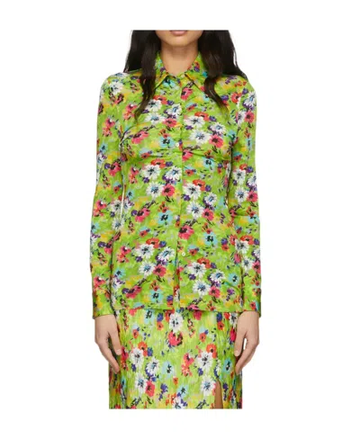 Msgm Floral-print Ruched Slim Shirt In Green