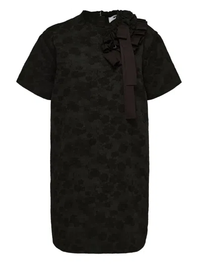Msgm Floral-print Ruffled Mini Dress In Brown