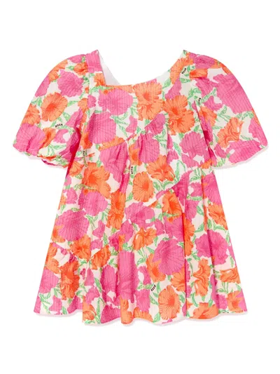 Msgm Kids' Floral-print Seersucker Dress In Pink