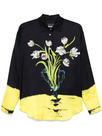 Msgm Floral-print Shirt In Black