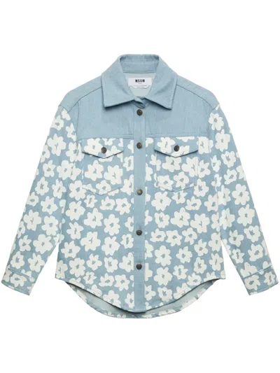 Msgm Floral-print Shirt In Blue