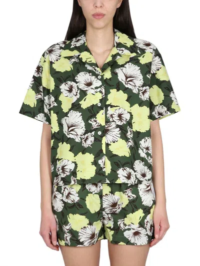 Msgm Floral Shirt In Green