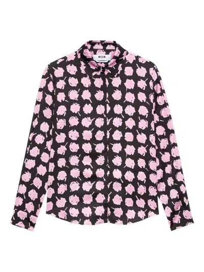 Msgm Floral-print Shirt In Pink