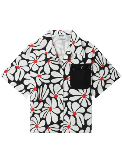Msgm Floral-print Shirt In White