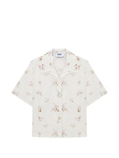 Msgm Floral-print Shirt In White