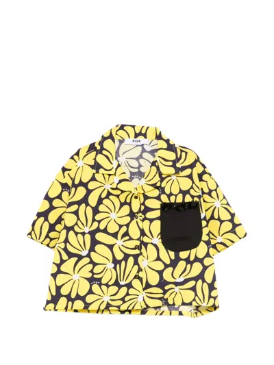 Msgm Kids' Floral-print Shirt In Yellow