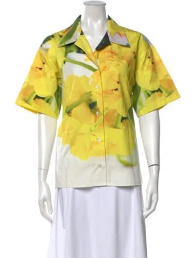 Pre-owned Msgm Floral Print Short Sleeve Button-up Top In Yellow
