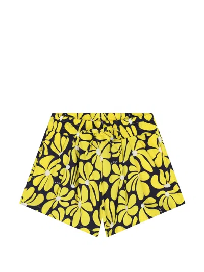 Msgm Kids' Floral Print Shorts In Blue