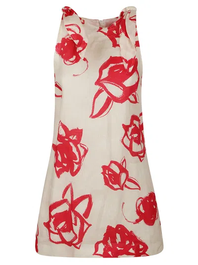 Msgm Floral Print Sleeveless Short Dress In Red