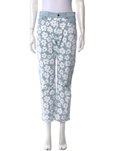Pre-owned Msgm Floral Print Straight Leg Pants In Blue