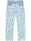 Msgm Floral-print Straight Pants In Blue