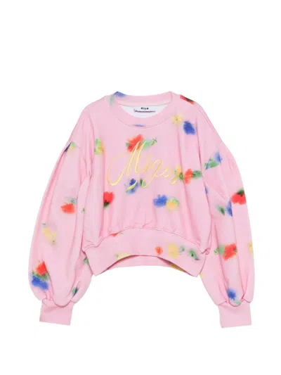 Msgm Kids' Floral-print Sweatshirt In Pink