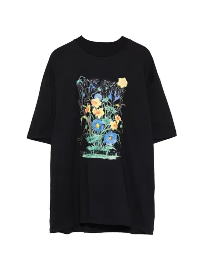 Msgm Kids' Floral-print T-shirt In Black