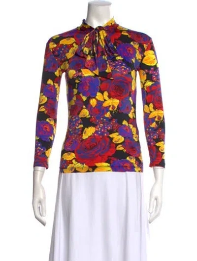 Pre-owned Msgm Floral Print Tie Neck Top In Multi