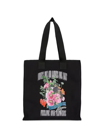 Msgm Floral-print Tote Bag In Black
