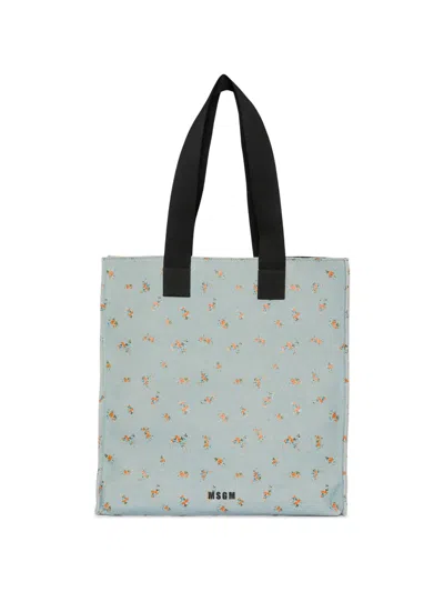 Msgm Floral-print Tote Bag In Blue