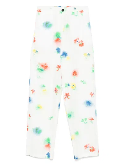 Msgm Floral-print Trousers In White