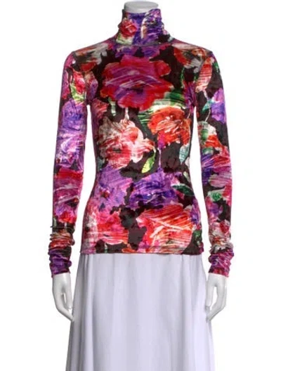 Pre-owned Msgm Floral Print Turtleneck Top In Multi
