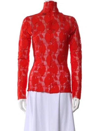 Pre-owned Msgm Floral Print Turtleneck Top In Red