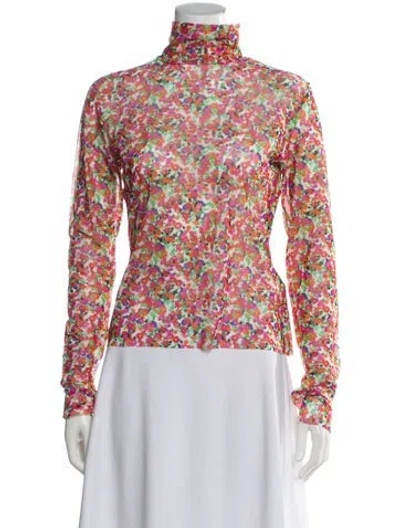 Pre-owned Msgm Floral Print Turtleneck Top W/ Tags In Pink