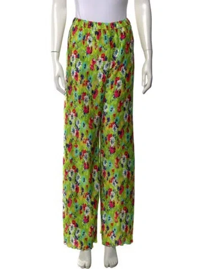 Pre-owned Msgm Floral Print Wide Leg Pants In Green