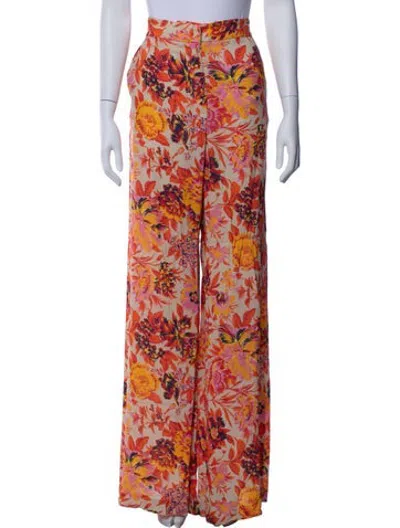 Pre-owned Msgm Floral Print Wide Leg Pants In Orange