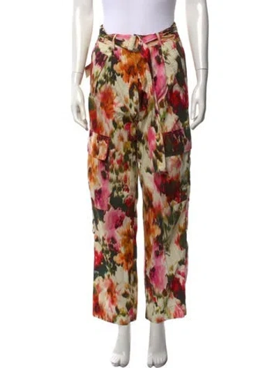 Pre-owned Msgm Floral Print Wide Leg Pants In Red