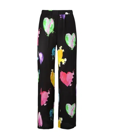 Msgm Floral-print Wide-leg Trousers In Black