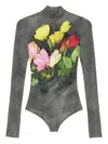 Msgm Floral-print Zip Bodysuit In Gray